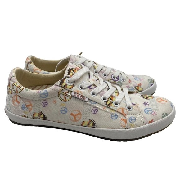 Taos Pink & Yellow Peace Sign Star Canvas Sneaker Women's Footwear 9 - Picture 3 of 11